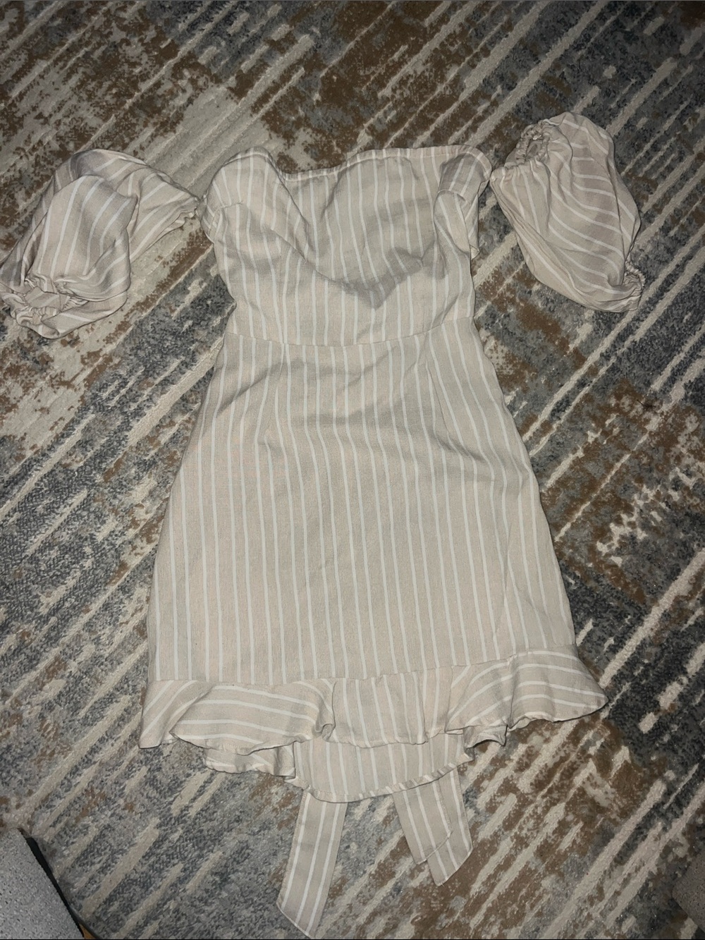 Missguided Beige and White Striped Off-Shoulder Mini Dress